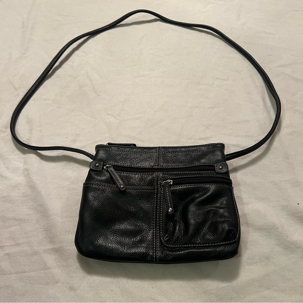 Vintage black genuine leather crossbody